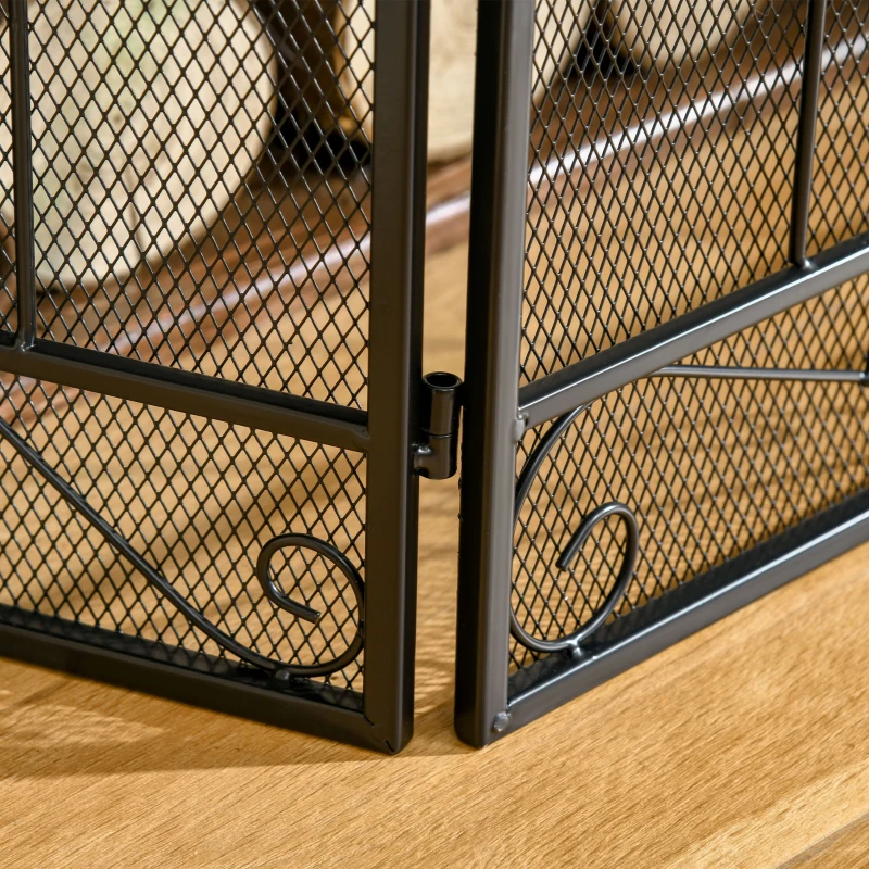 HOMCOM Funkenschutz für Kamine, dreiteilig, klappbar, Metallrahmen, Maschendesign, Schwarz