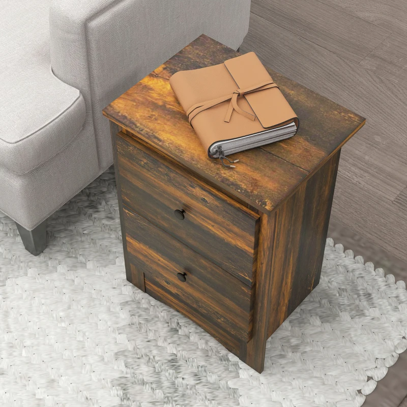 HOMCOM Comodino con 2 Cassetti dallo stile Rustico in Legno, 40x30x56 cm, Marrone