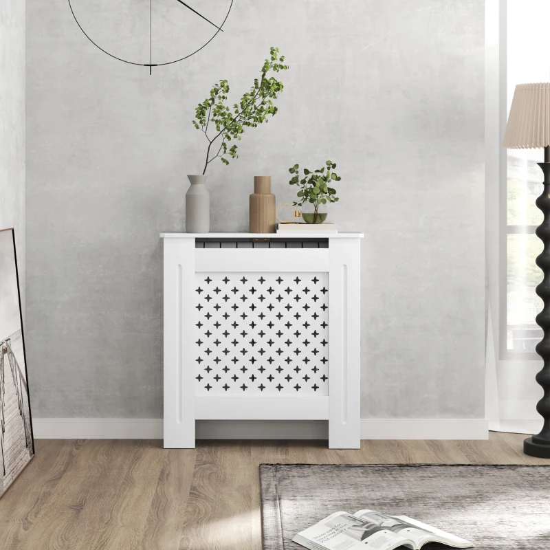 HOMCOM Couvercle de radiateur cache radiateur grille croisée pour salon chambre à coucher en bois 78l x 19P x 82H cm blanc