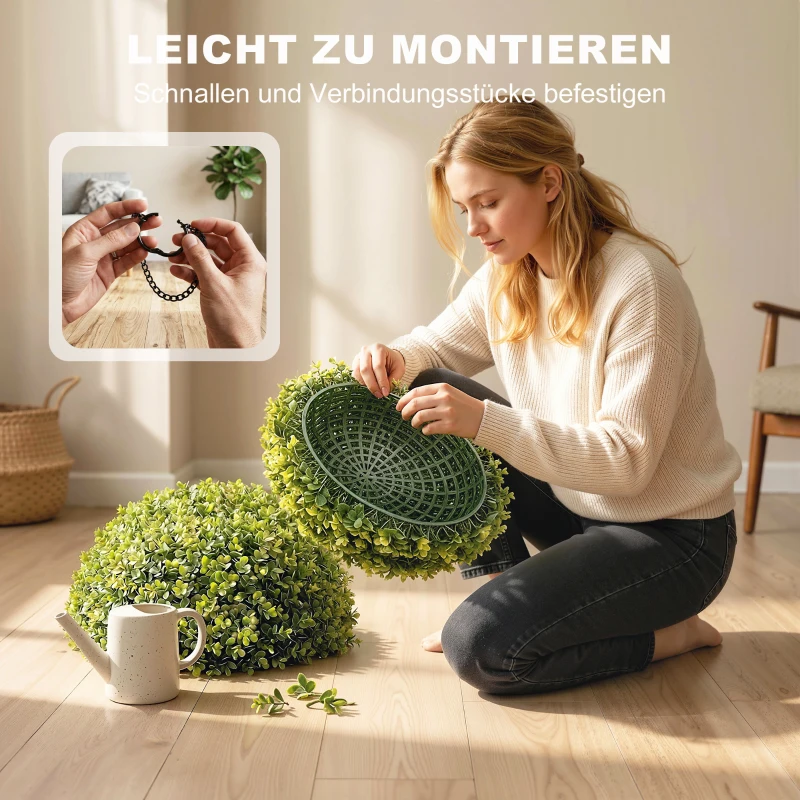 HOMCOM 52 cm Kunstmatige Eucalyptusballen in Set van 2, UV-bestendige Decoratieve Planten met 1086 Bladeren voor Binnen en Buiten