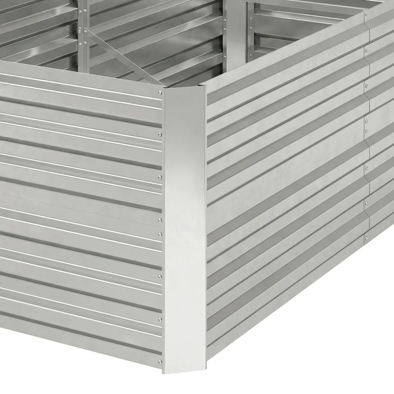 Outsunny Plantenbak, Handzaam Bloembed voor Planten, Koesteren en Verzorgen, Verhoogde Bed, Staal, Zilver