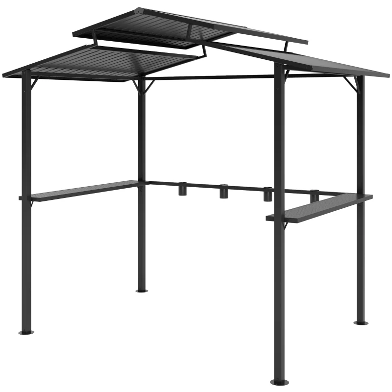 Outsunny Grillpaviljoen 250 x 160 x 250 cm Waterdicht Tuinpaviljoen met Dubbellaagdak en Zijplanken, Zwart