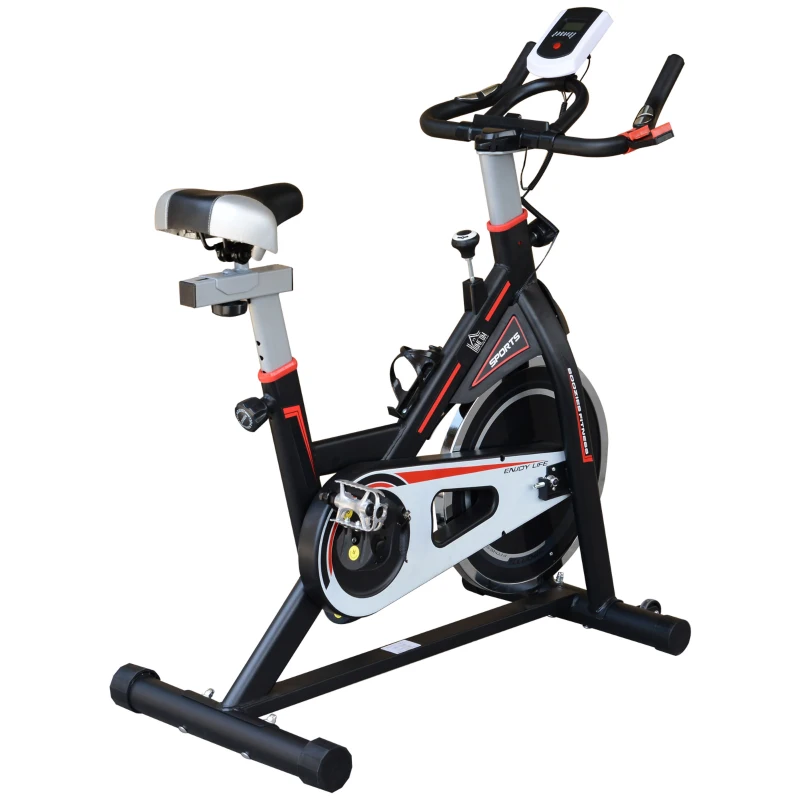 HOMCOM Bicicleta Estática con Volante de 8 kg Pantalla LCD Pulsómetro Sillín y Manillar Ajustables 103x48x115 cm Negro