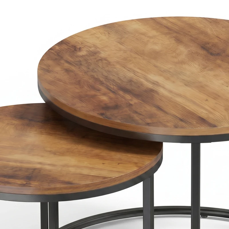 HOMCOM Ronde salontafelset, 2-delig, Industriële bijzettafels met metalen frame voor woonkamer en slaapkamer, Bruin