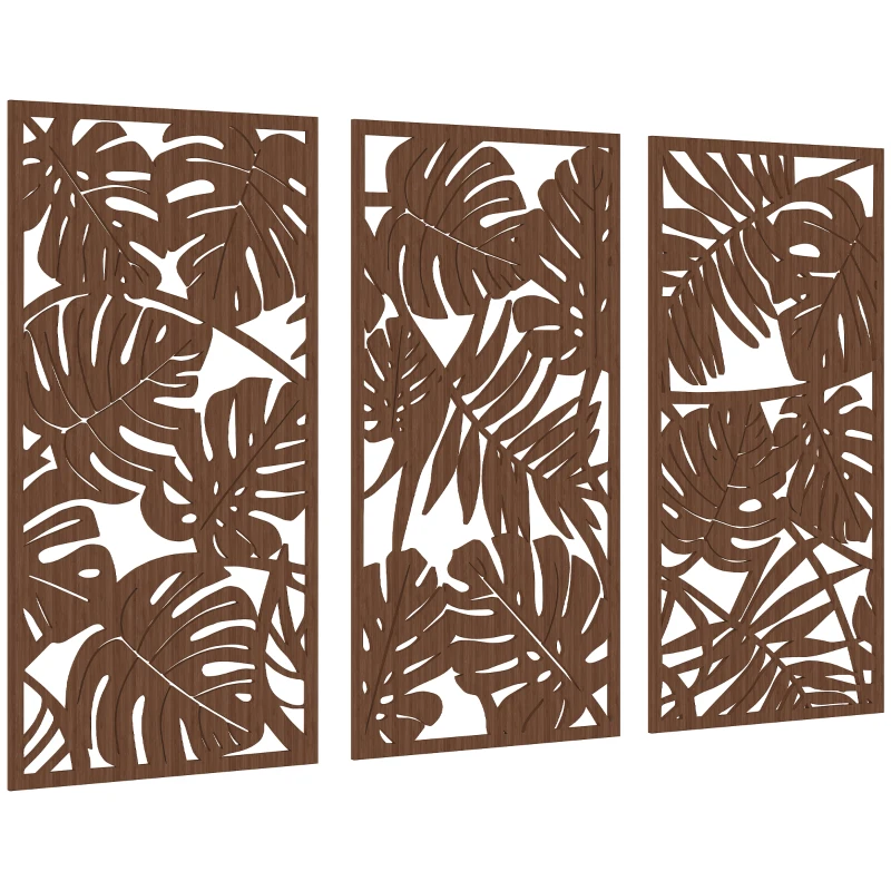 HOMCOM Decoración de Pared de Madera 3D 3 Piezas 40x80 cm Adornos de Pared con Patrón de Hojas Tropicales Nogal
