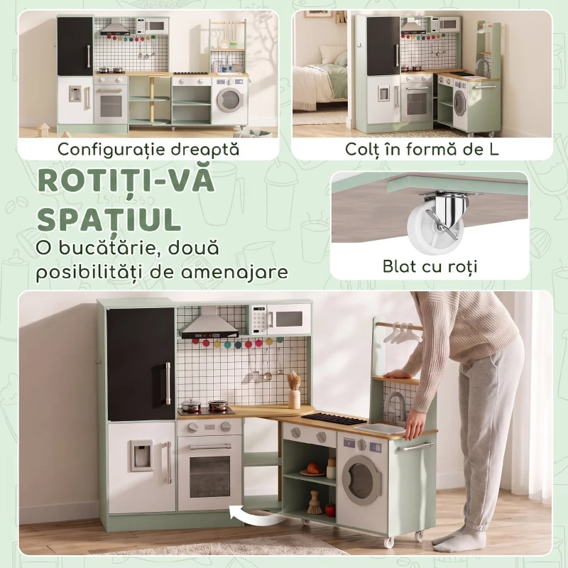 AIYAPLAY Bucătărie pentru Copii 3-8 Ani cu Blat Rotativ, Verde Deschis