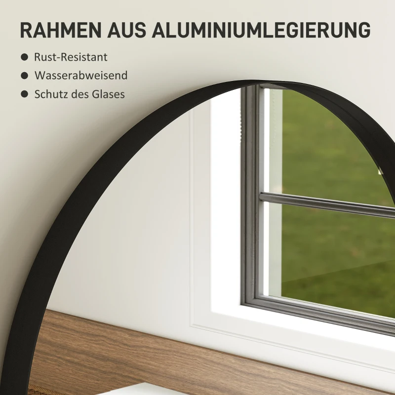HOMCOM Gebogen Badkamerspiegel, 50 x 70 cm, Badkamerspiegel met Aluminium Frame, Decoratieve Spiegel, Keuken, Zwart