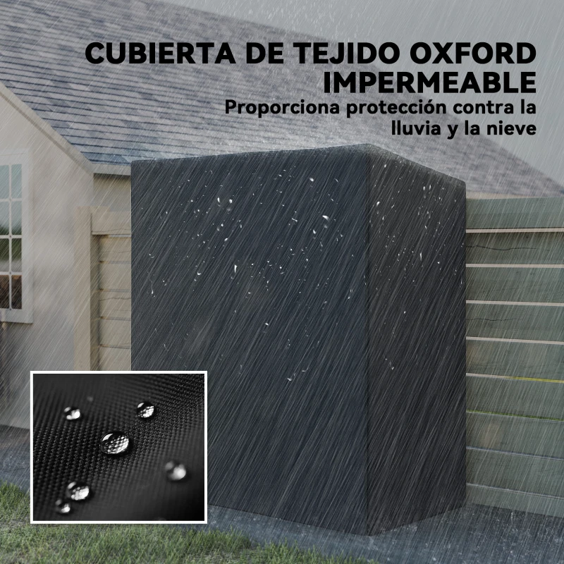Outsunny Leñero Exterior Metálico de Chimenea Soporte para Leña con Cubierta Impermeable Carga 300 kg 140x70x154 cm Negro