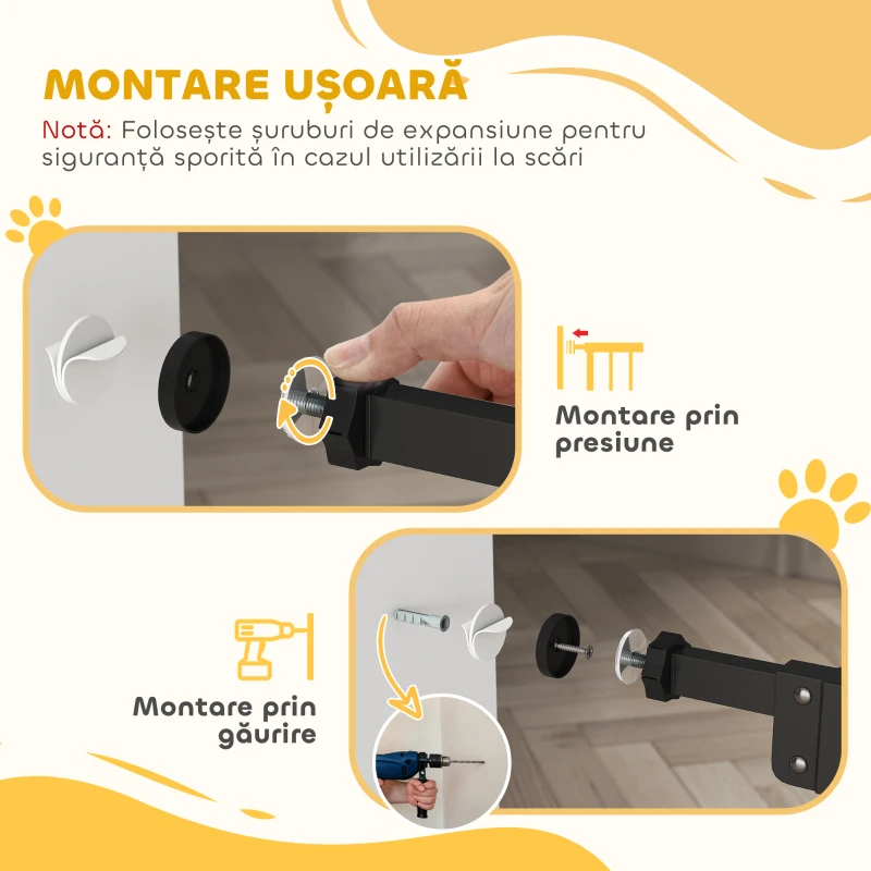 PawHut Poartă pentru câini cu 2 extensii, lățime reglabilă până la 100 cm și închidere automată, neagră