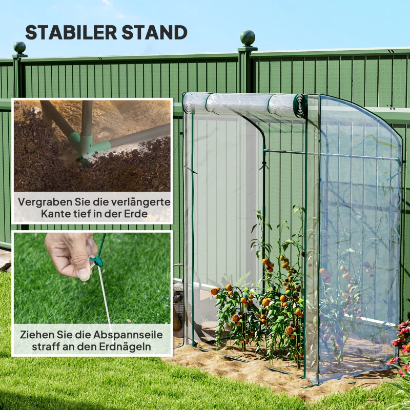 Outsunny Kas met Boogdak Winterbestendig Foliekas van Staal, Kas 128 x 70 x 170 cm Transparant