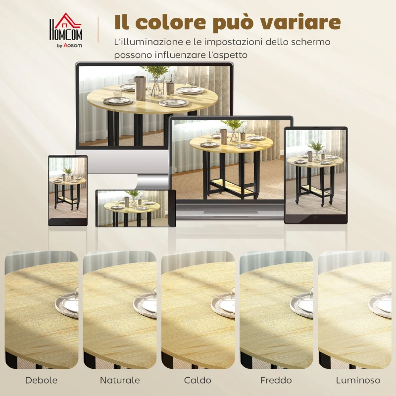 HOMCOM Tavolo da Pranzo Pieghevole per 2-4 Persone con Ruote e Ripiano Aperto, per Soggiorno, 100x100x75 cm, Rovere