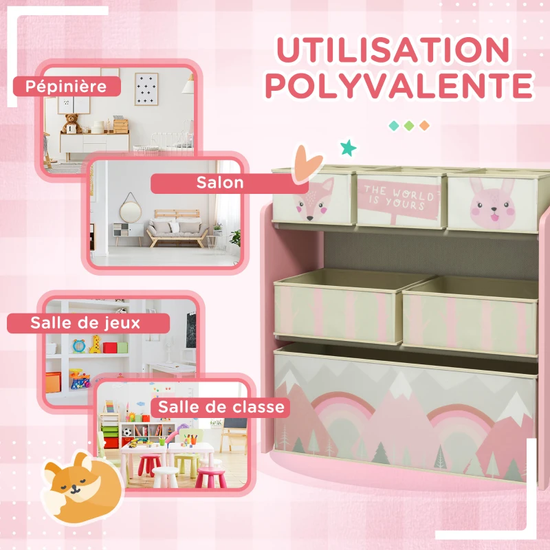 ZONEKIZ Meuble de rangement enfant avec 6 boîtes amovibles en tissu non tissé Organisateur de jouets, étagère 63L x 30l x 66H cm