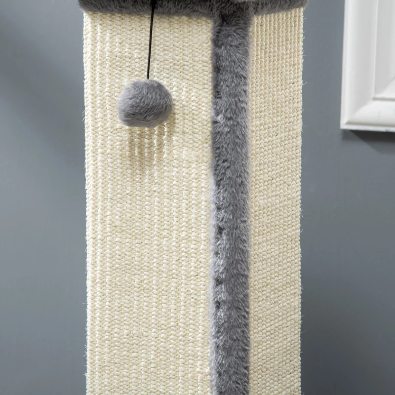 PawHut Krabpaal Kattenboom, inclusief speelbal, pluche, sisal, 41 cm x 41 cm x 81 cm, crème + grijs