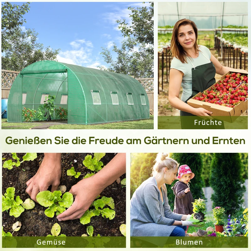 Outsunny Foliekas, Beloopbare Kas, Folietunnel, Kas, Kunststof, Staal, Groen