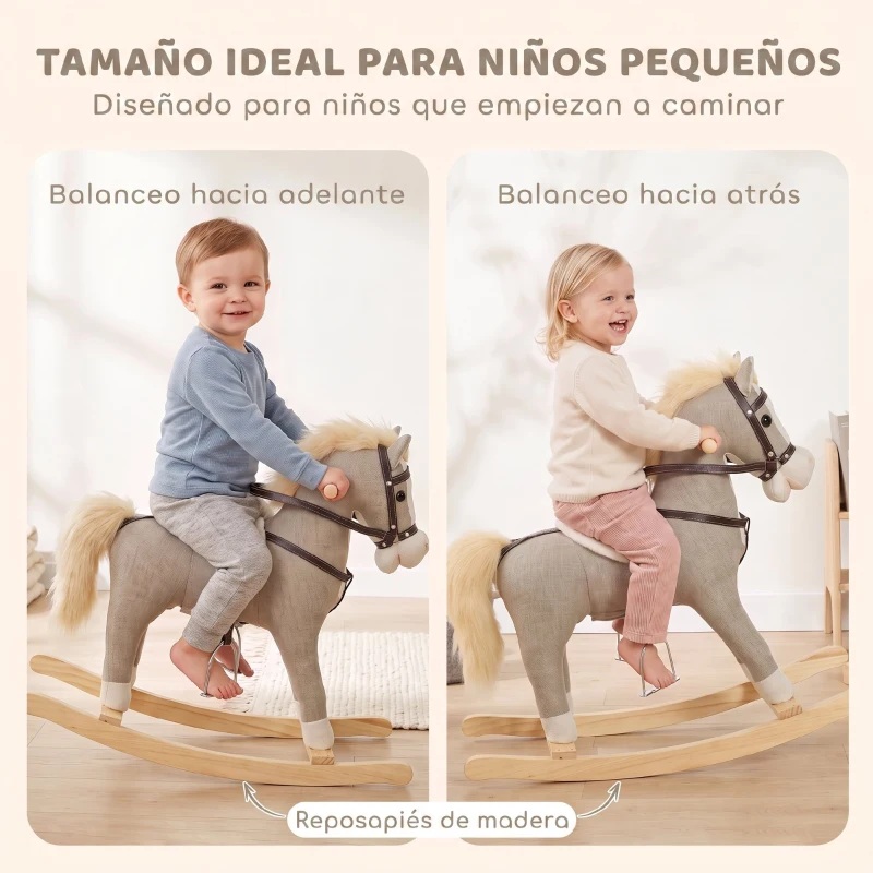 AIYAPLAY Caballo Balancín con Sonidos y Asas de Seguridad Base de Madera para Niños de 12 a 36 Meses Gris