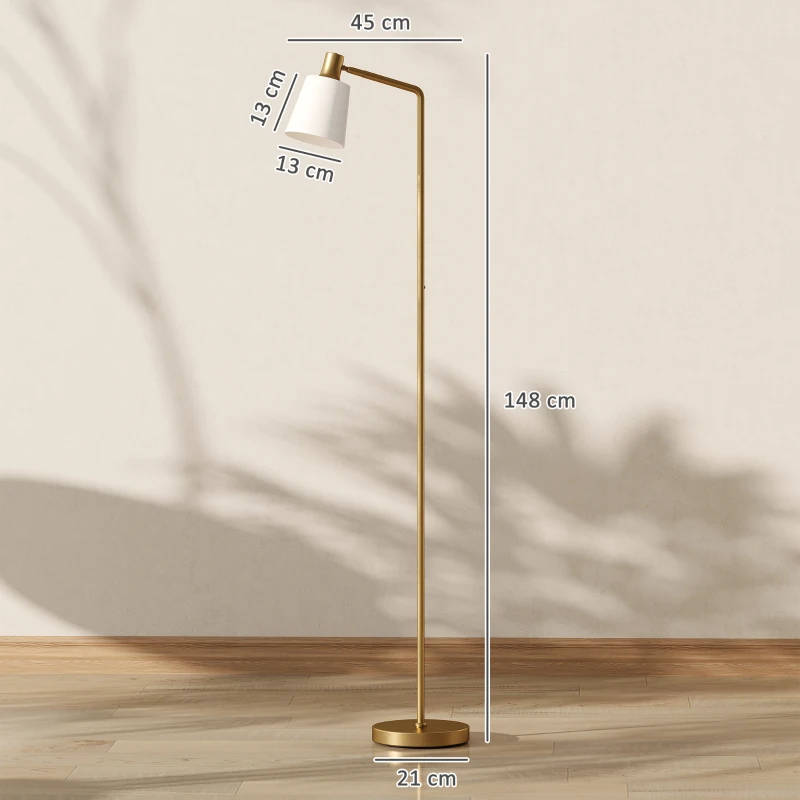 HOMCOM Lámpara de Pie LED Regulable con 3 Temperaturas de Color 3000K-6500K Pantalla Giratoria Bombilla E27 Blanco y Dorado