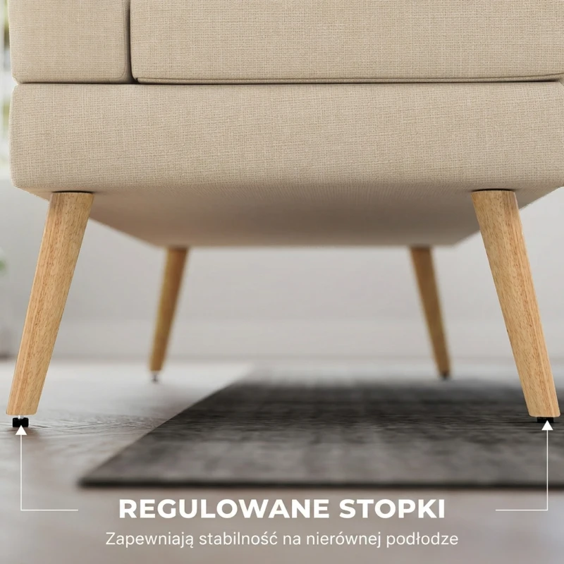 HOMCOM Sofa 2-osobowa, pikowane oparcie, nogi drewniane, grube wypełnienie, efekt lnu, do małych pomieszczeń, beżowy