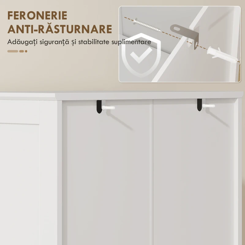 HOMCOM Dulap Bucătărie 162 cm, Credenza, Uși Acrilice Soft-Close, Rafturi, Alb