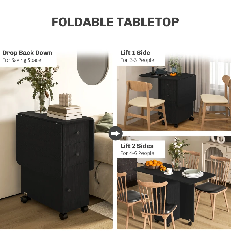 HOMCOM Dining Table Set, Folding Drop Leaf Table with Storage and 4 Chairs, Black