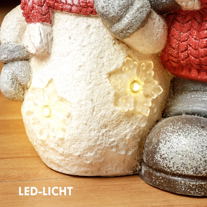 HOMCOM Elf met Sneeuwpop, Tuinkabouter, 4 LEDs, Batterijvoeding, 25 x 18 x 45,5 cm
