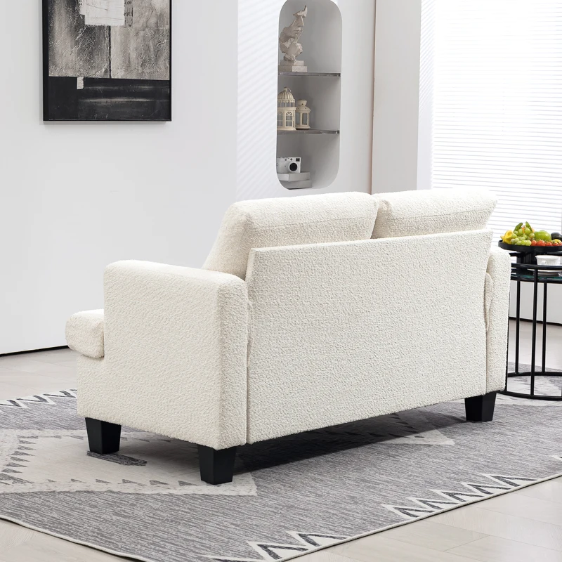 HOMCOM Canapea Modernă cu 2 Locuri din Catifea Chenille cu Perne Detașabile și Lavabile, 138x70x80 cm, Crem(m-12)