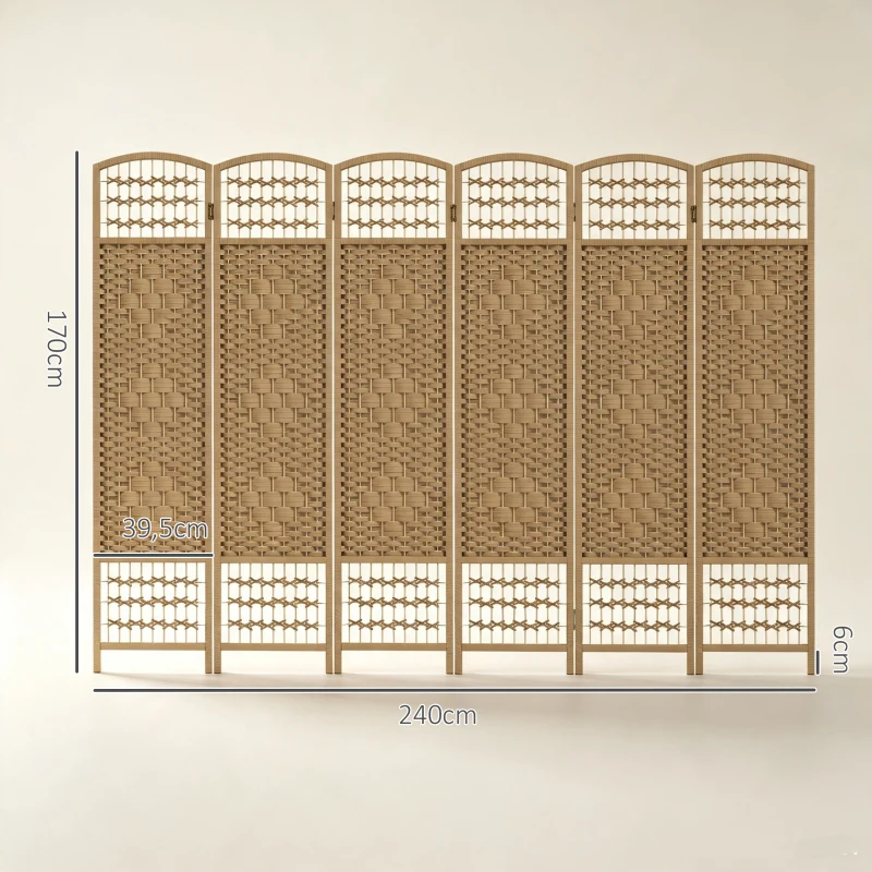 HOMCOM Paravent intérieur en bois séparateur de pièce cloison pliable 6 panneaux 240 x 170 cm bois naturel