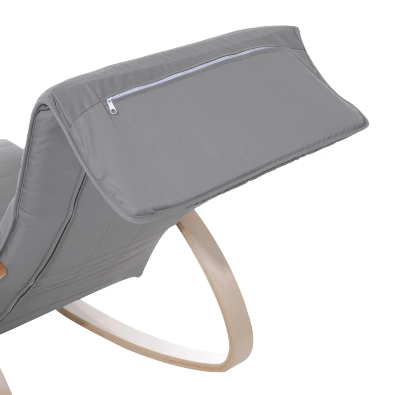 HOMCOM Fauteuil à bascule luxe confort et relaxation repose-pied réglable déhoussable 66 x 90 x 92,5 cm bois massif gris clair