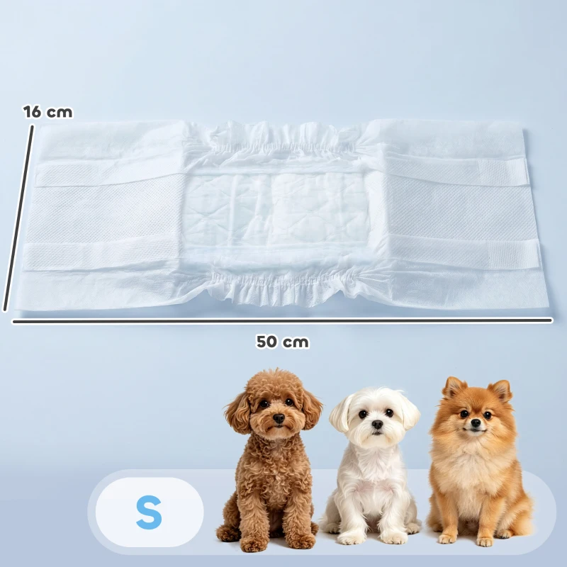 PawHut Dog Diapers Super Absorbent Leak-Proof Dog Nappies for Male Dogs Size S 30-48 cm Waist