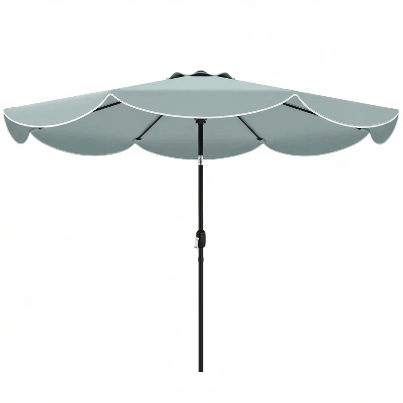 Outsunny Parasol de Jardin Extérieur Rond Inclinable à 3 Positions avec 8 Baleines et Volant, Φ265 x 235 cm, Bleu