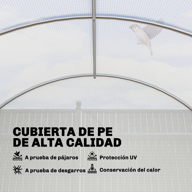 Outsunny Invernadero de Túnel 6x3x2 m con Puerta con Bisagras 12 Ventanas de Malla y Estructura de Acero Galvanizado Blanco