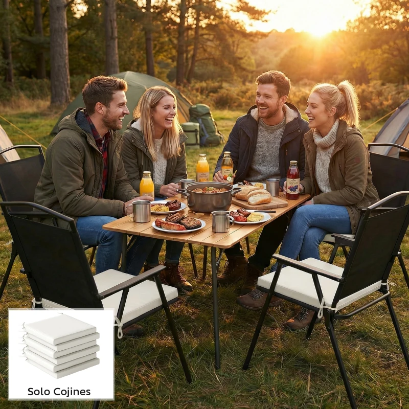 Outsunny Juego de Cojines para Sillas de Comedor 46x42x7 cm 6 Piezas con Funda Lavable y Lazos, Impermeable y Anti-UV Crema