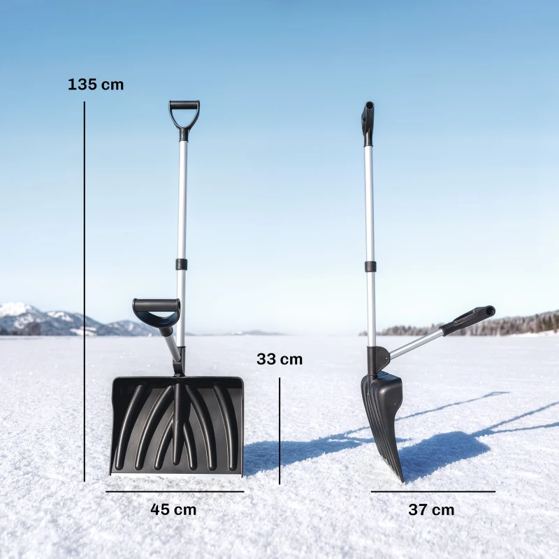 Outsunny Łopata do śniegu 45 cm, tworzywowa łyżka z ergonomicznym uchwytem dodatkowym, odśnieżarka z trzonem aluminiowym i metalową krawędzią