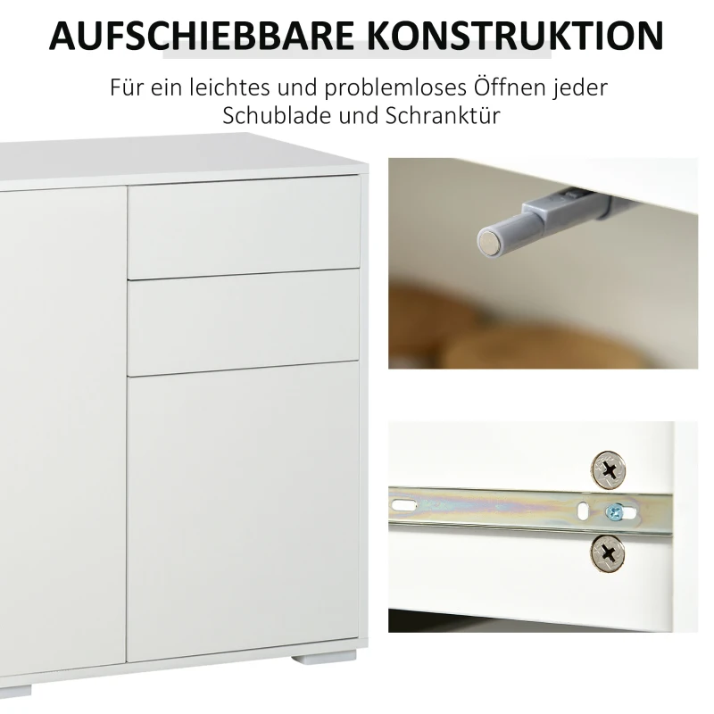 HOMCOM Witte Dressoir Kast, 2 Laden, Push-Click, 117 cm x 36 cm x 74 cm(m-6)