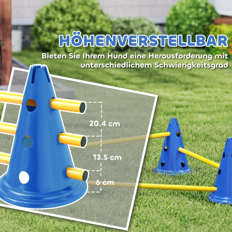 PawHut Agility Set Hunde 3-teiliges Agility-Ausrüstung für Hundetraining Steckhürdenset mit 6 Kegel 3 Hürden Tragetasche