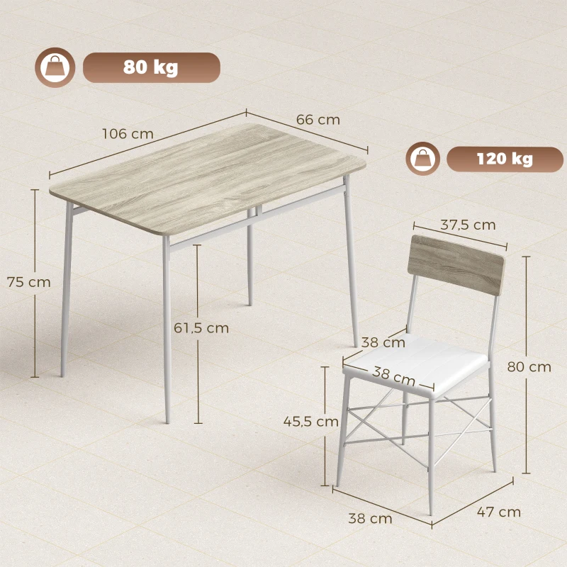 HOMCOM Juego de Mesa y Sillas de Comedor 5 Piezas Mesa de Cocina Rectangular con 4 Sillas Acolchadas 106x66x75 cm Roble
