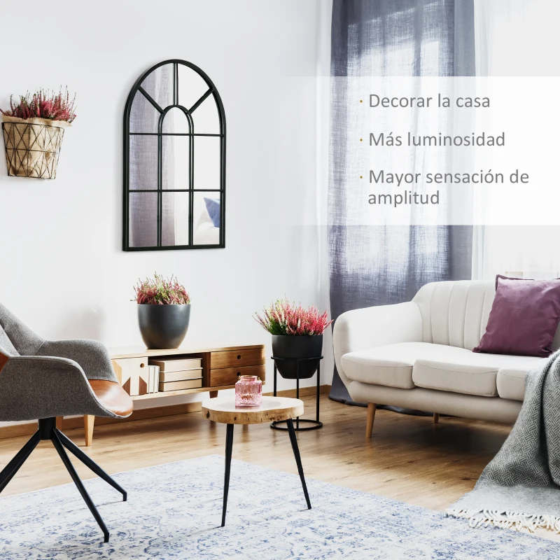 HOMCOM Espejo Decorativo de Pared 50x70cm Espejo de Ventana de Metal para Salón Dormitorio Entrada Estilo Moderno Negro