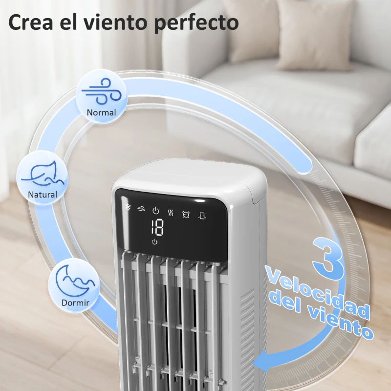 HOMCOM Climatizador Evaporativo de Torre 3 en 1 con Depósito de 9 L Oscilación 48° 3 Velocidades 3 Modos Temporizador Blanco