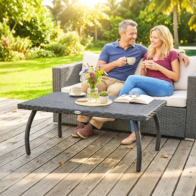 Outsunny PE Wicker Rattan Garden Coffee Table - Black