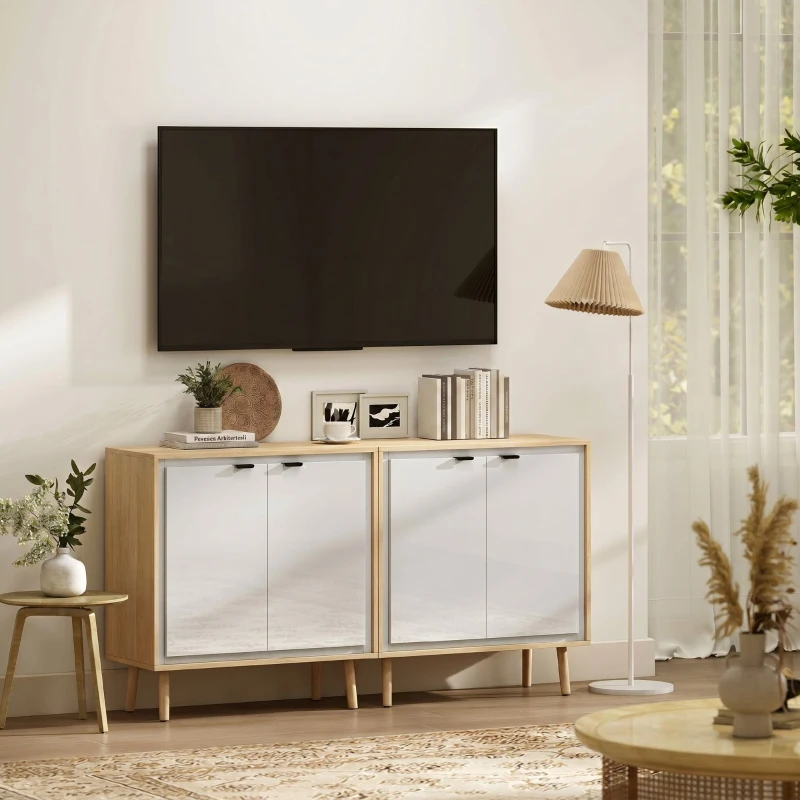 HOMCOM Dulap Modern cu 2 Uși și Raft Reglabil, 72x35x77 cm, Alb Lucios și Stejar