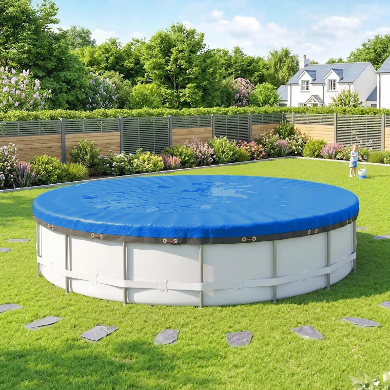 Outsunny Poolabdeckung rund Ø 450 cm staub- und wasserdichte Abdeckplane mit Sicherungsseil Spanner für Sommer & Winter, Blau