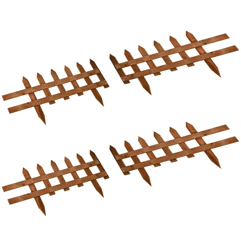 Outsunny Pack of 24 Wooden Border Fences, Garden Fixed Picket Fence for Lawn Edging, Flowerbed, 60L x 1D x 34H cm, Brown
