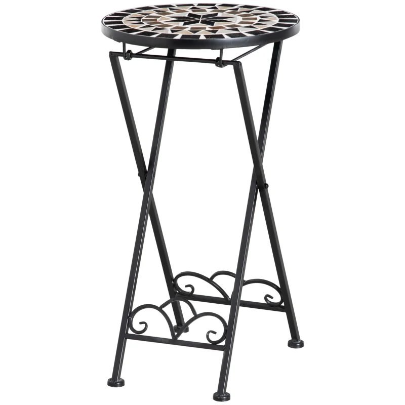 Outsunny Plantenstandaard Ø36 x 67 cm Bloemenstandaard Opvouwbaar Rond voor Balkon Steenmozaïek Tuin Indoor Outdoor Meerkleurig
