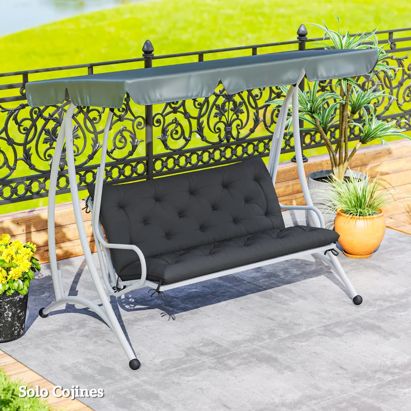 Outsunny Cojín para Banco de Jardín o para Balancín de Jardín 120x110x12 cm de 2 Plazas con 6 Cordones de Fijación Negro