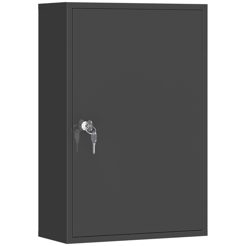 kleankin 3-Tier Steel Wall Mount Medicine Cabinet, First Aid Cabinet Lockable with 2 Keys for Bathroom and Kitchen, Black