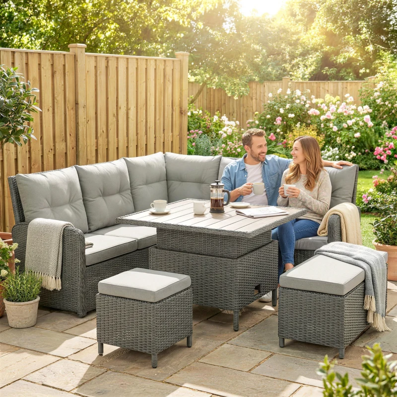 Outsunny 6 Pieces Outdoor PE Rattan Garden Furniture, Patio Wicker Sectional Conversation Corner Sofa