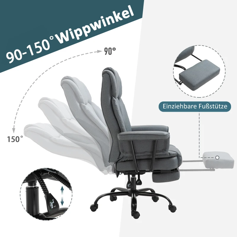 Vinsetto® bureaustoel directiestoel computerstoel in hoogte verstelbaar 360° draaibaar kunstleer grijs 68 x 80 x 120–126 cm(m-4)