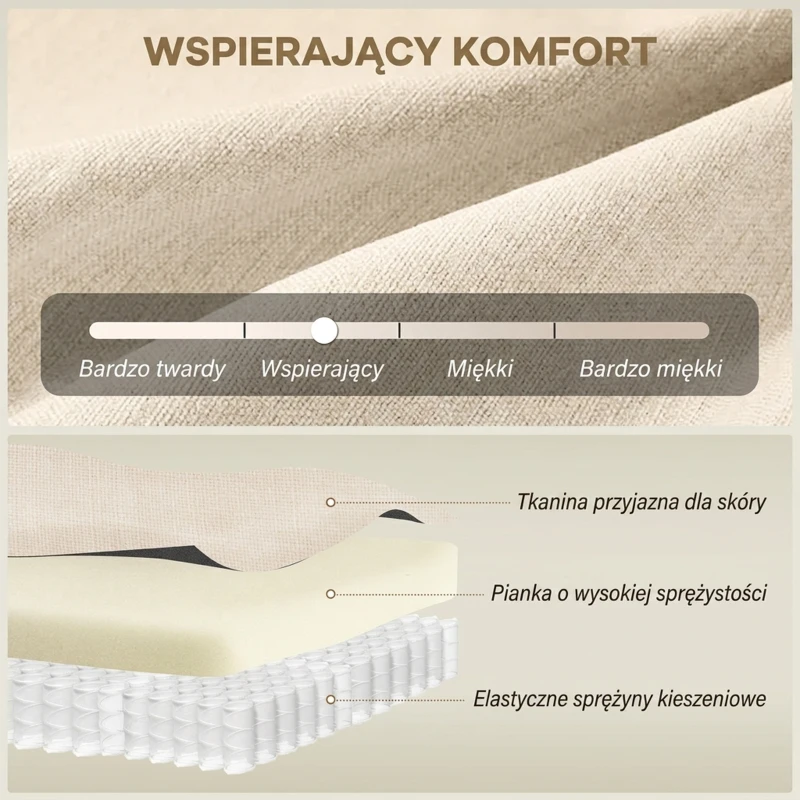 HOMCOM Sofa 2-osobowa, pikowane oparcie, nogi drewniane, grube wypełnienie, efekt lnu, do małych pomieszczeń, beżowy