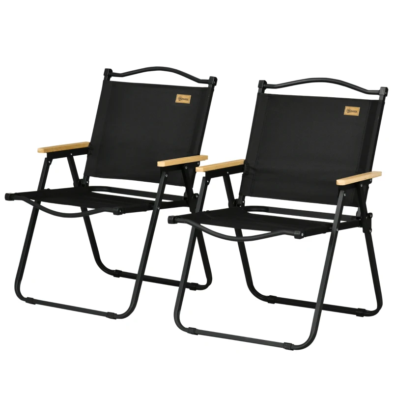 Outsunny Campingstoelen, 2 x Strandstoel, Opvouwbaar, Staal, Houtlook, Zwart