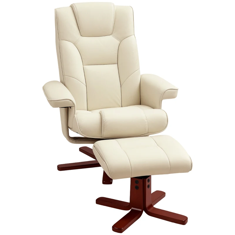 HOMCOM Faux Leather Manual Recliner and Footstool Set - Cream White