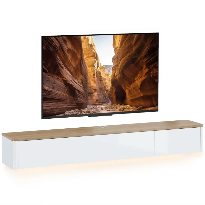 HOMCOM Móvel de TV Suspenso Até 165,1 cm com 2 Gavetas Armário Luzes LED RGB Tomadas Branco e Cor Madeira